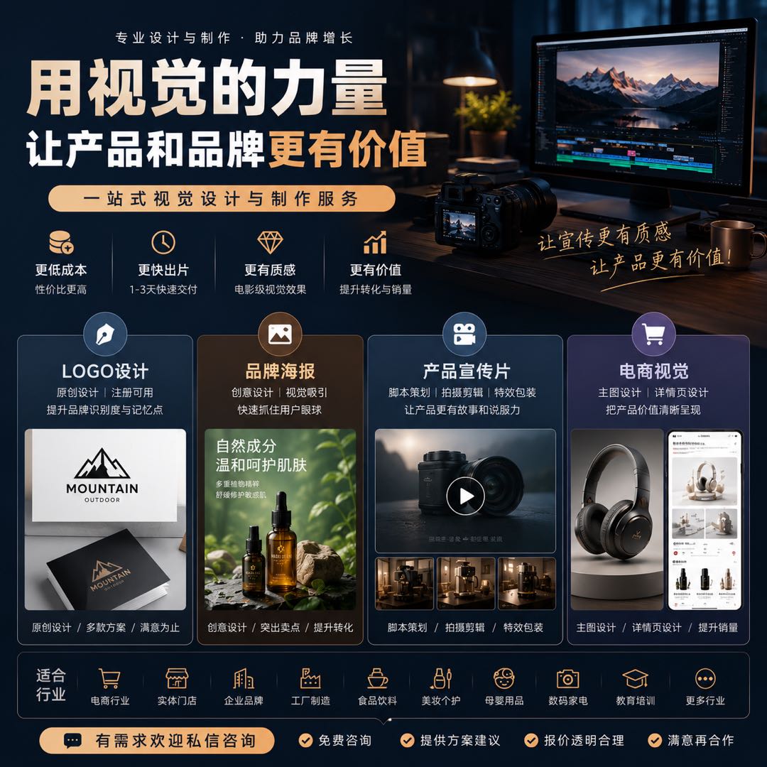 吉先生乙方信息一站式商业视觉服务 宣传片/海报/跨境电商视频/广告片 寻找甲方