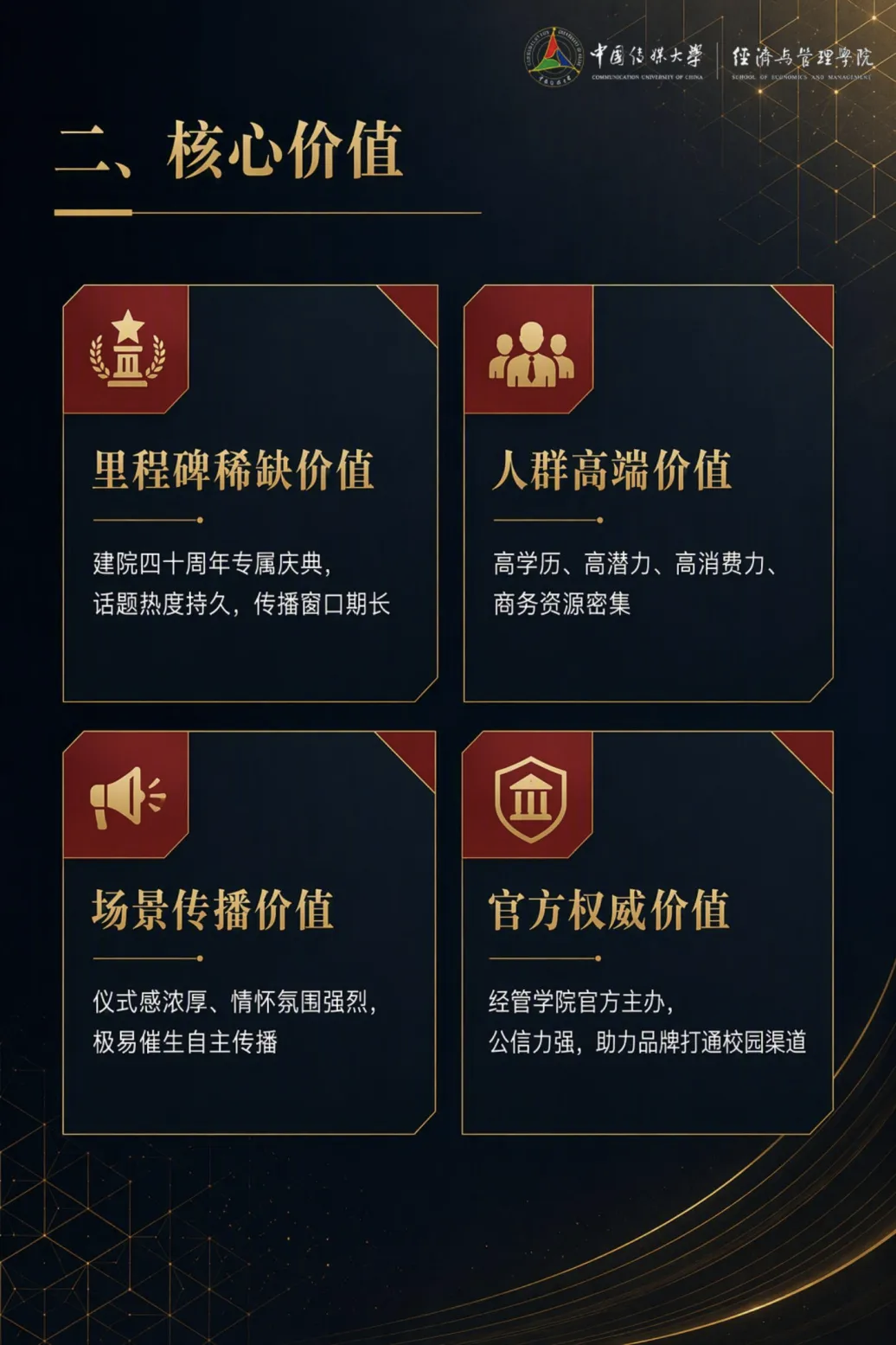 邵明丽乙方信息中国传媒大学40周年庆寻求品牌方冠名合作，1000+高净值人群，媒体宣