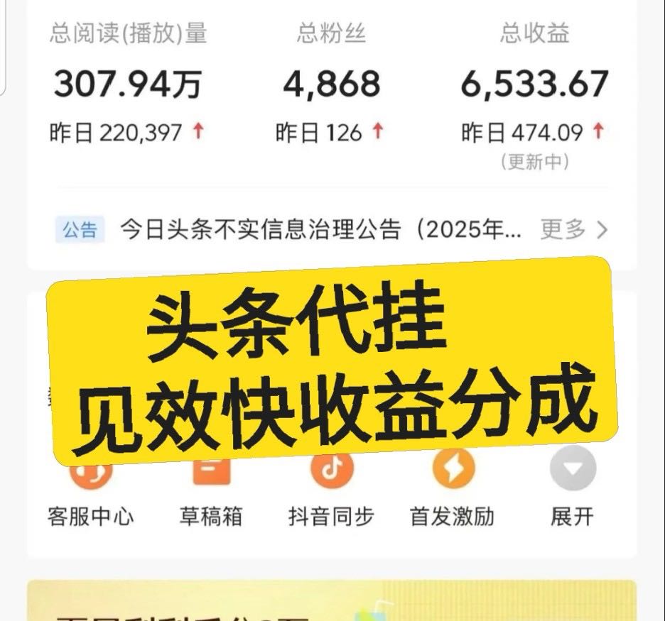 李蒙蒙今日头条代挂代运营服务专业运营收益稳定见效快！
