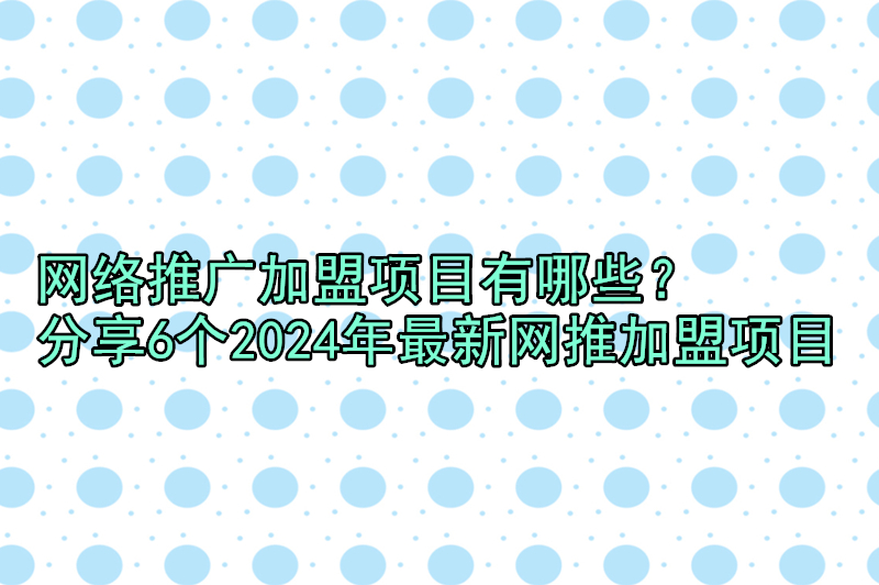 网络推广加盟项目有哪些？分享6个2024年最新网推加盟项目