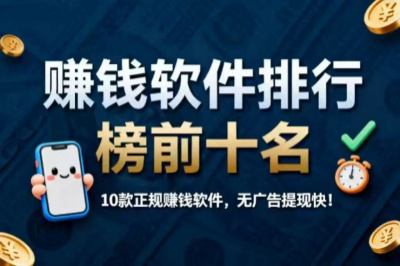 赚钱软件排行榜前十名有哪些？10款正规赚钱软件，无广告提现快！