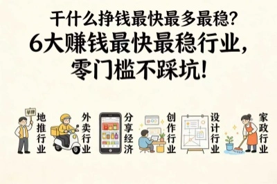 干什么挣钱最快最多最稳？6大赚钱最快最稳行业，零门槛不踩坑！