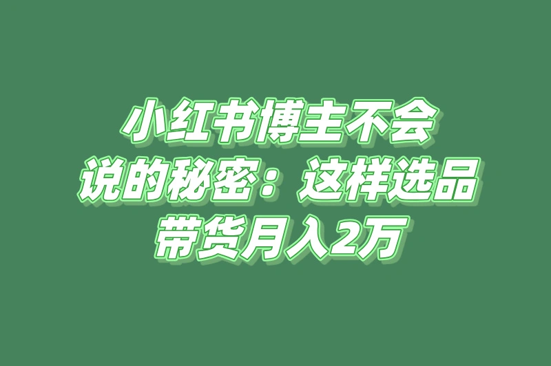 小红书博主不会说的秘密：这样选品带货月入2万