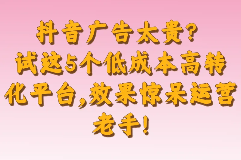 抖音广告太贵？试这5个低成本高转化平台，效果惊呆运营老手！