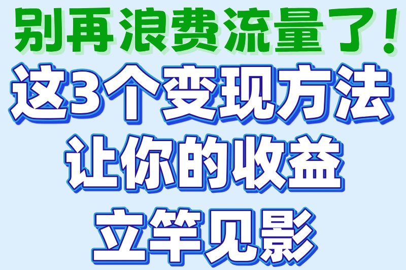 别再浪费流量了!这3个变现方法让你的收益立竿见影