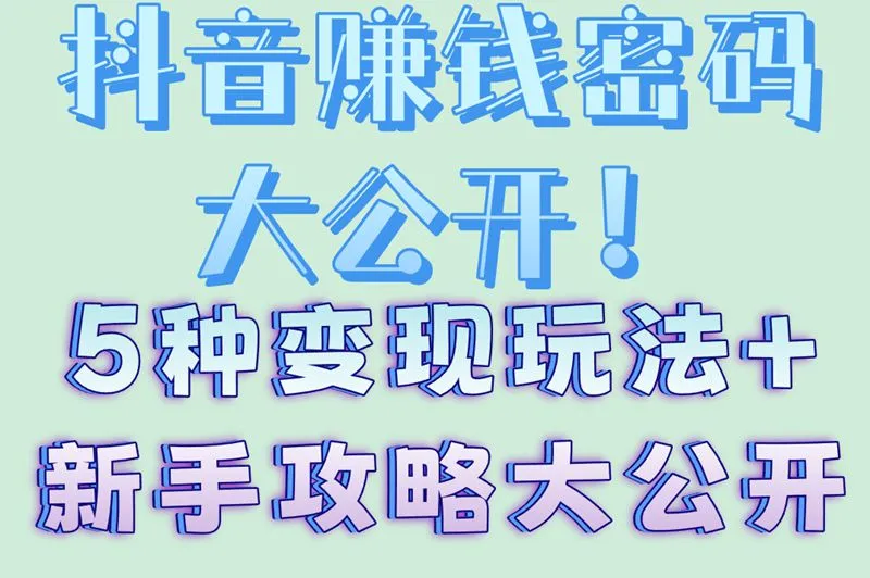 抖音赚钱密码大公开！5种变现玩法+新手攻略大公开