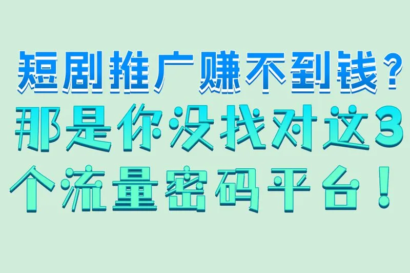短剧推广赚不到钱？那是你没找对这3个流量密码平台！