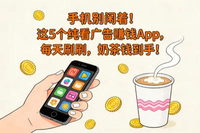 手机别闲着！这5个纯看广告赚钱App，每天刷刷，奶茶钱到手！