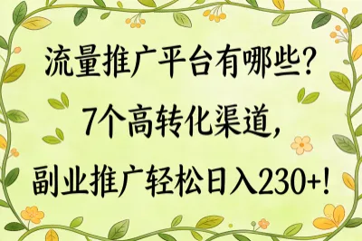 流量推广平台有哪些？7个高转化渠道，副业推广轻松日入230+！