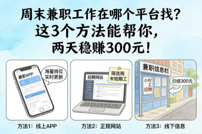 周末兼职工作在哪个平台找？这3个方法能帮你，两天稳赚300元！