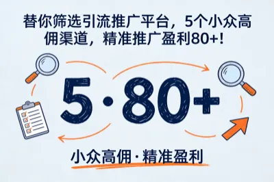 替你筛选引流推广平台，5个小众高佣渠道，精准推广盈利80+！