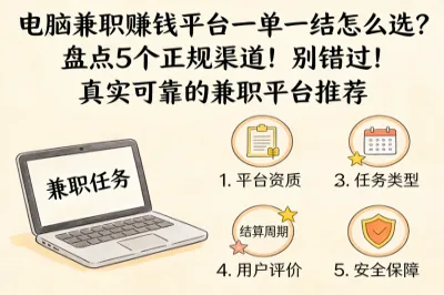 电脑兼职赚钱平台一单一结怎么选？盘点5个正规渠道！别错过！