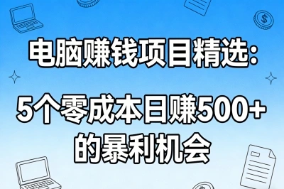 电脑赚钱项目精选：5个零成本日赚500+的暴利机会