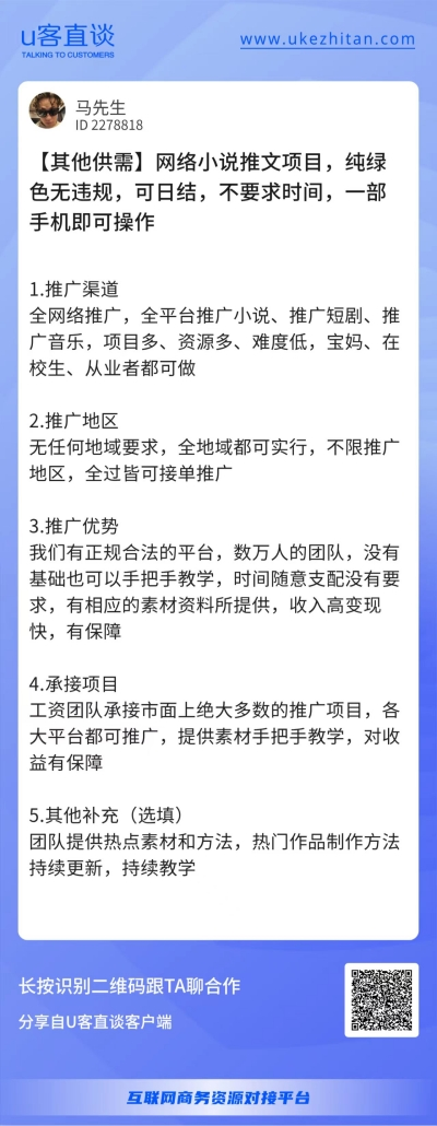 U客直谈小说推文项目