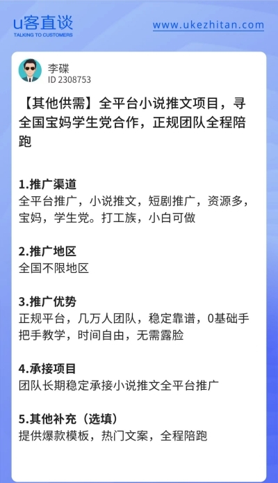 U客直谈小说推文项目