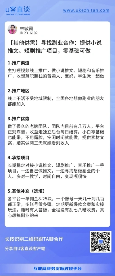 U客直谈小说推文项目