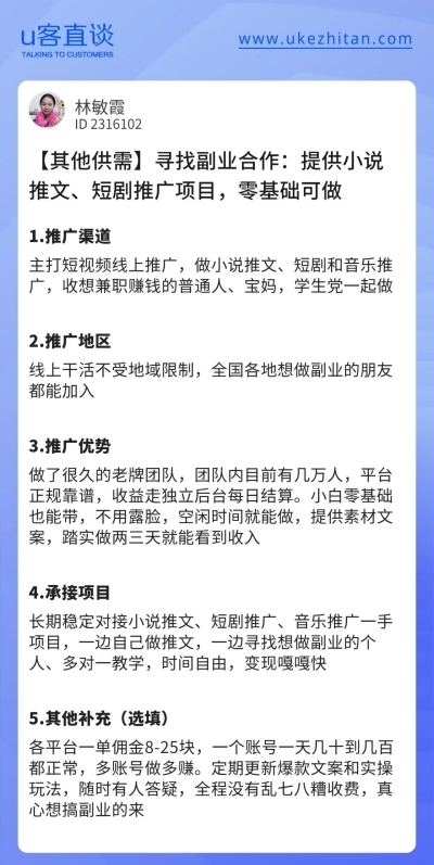 U客直谈小说推文项目
