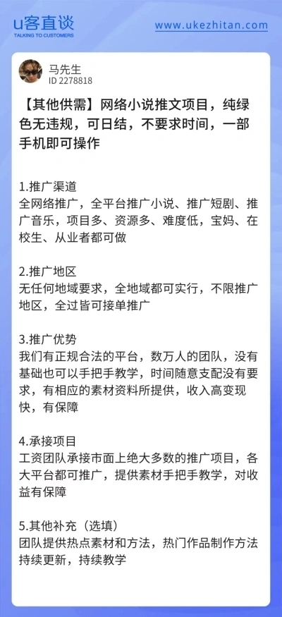 U客直谈小说推文项目