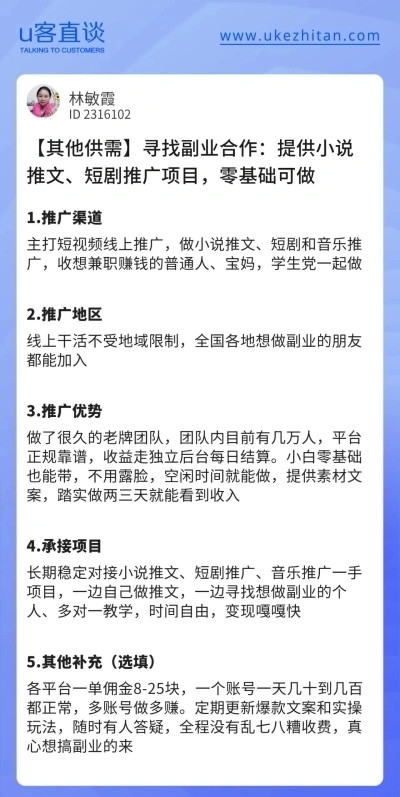 U客直谈小说推文项目