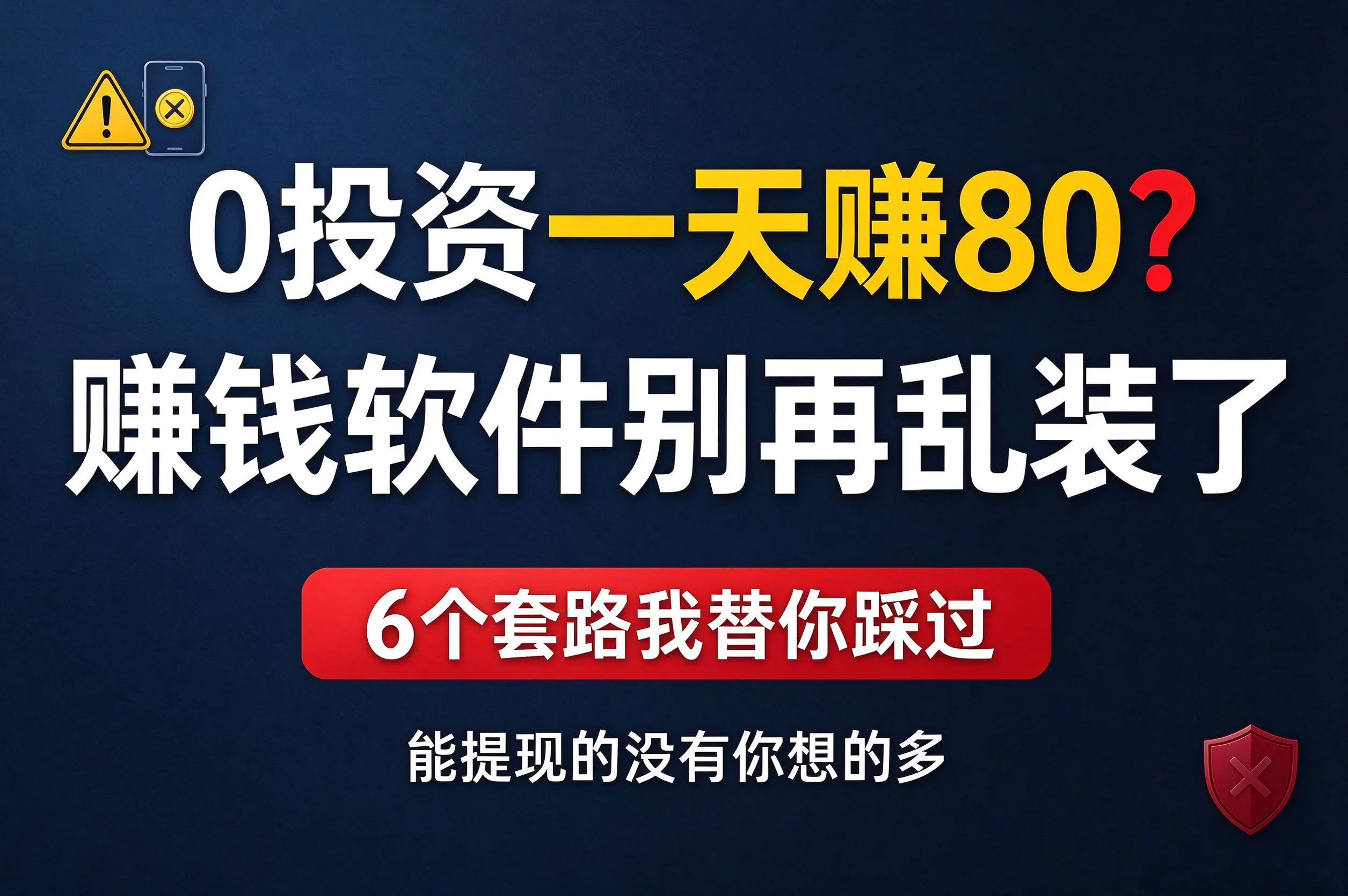 0投资一天赚80赚钱软件别再乱装了,6个套路我替你踩过,能提现的没有你想的多