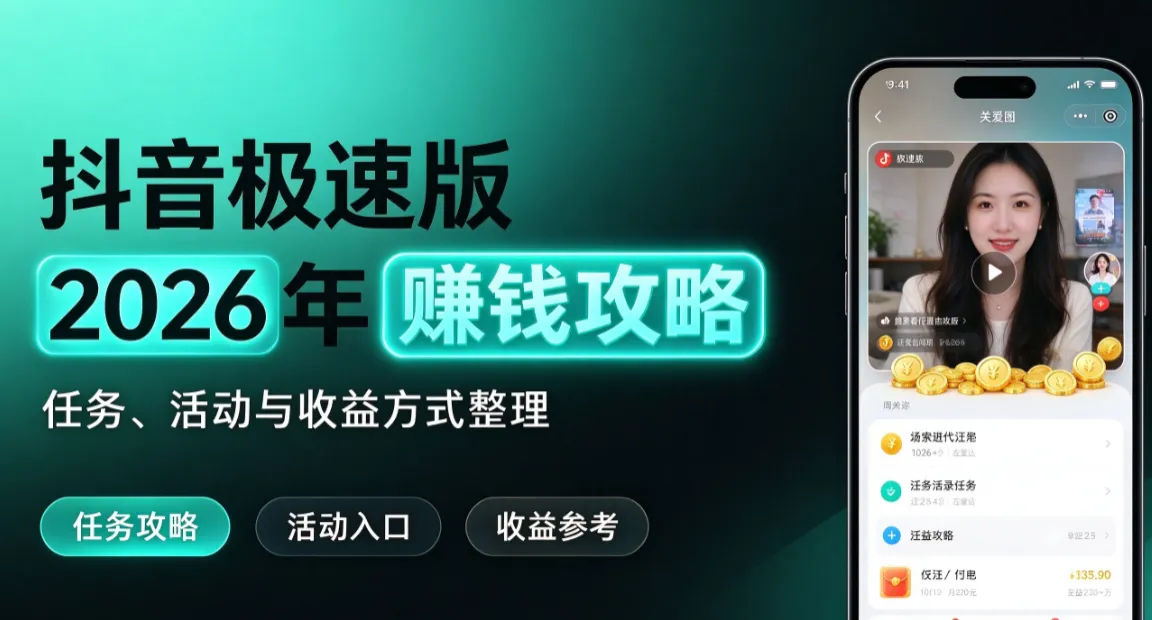 抖音极速版2026最新赚钱攻略，5个玩法一个月能落2000-3000块