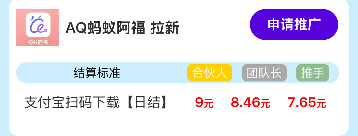 王家昇地推项目支付宝AQ蚂蚁阿福，平台结算