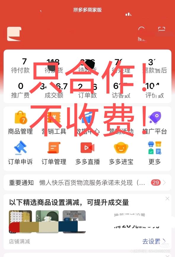 莫先生找合伙人拼多多店铺，免费合作，盈利后你九我一 全职，兼职，需成年