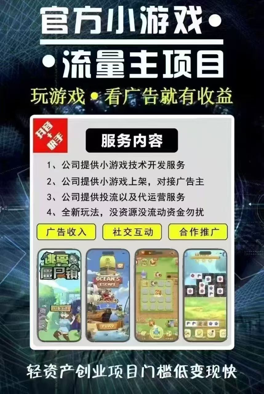 苏文杰找合伙人抖音小游戏搭建，每天*抖音官方对接结算