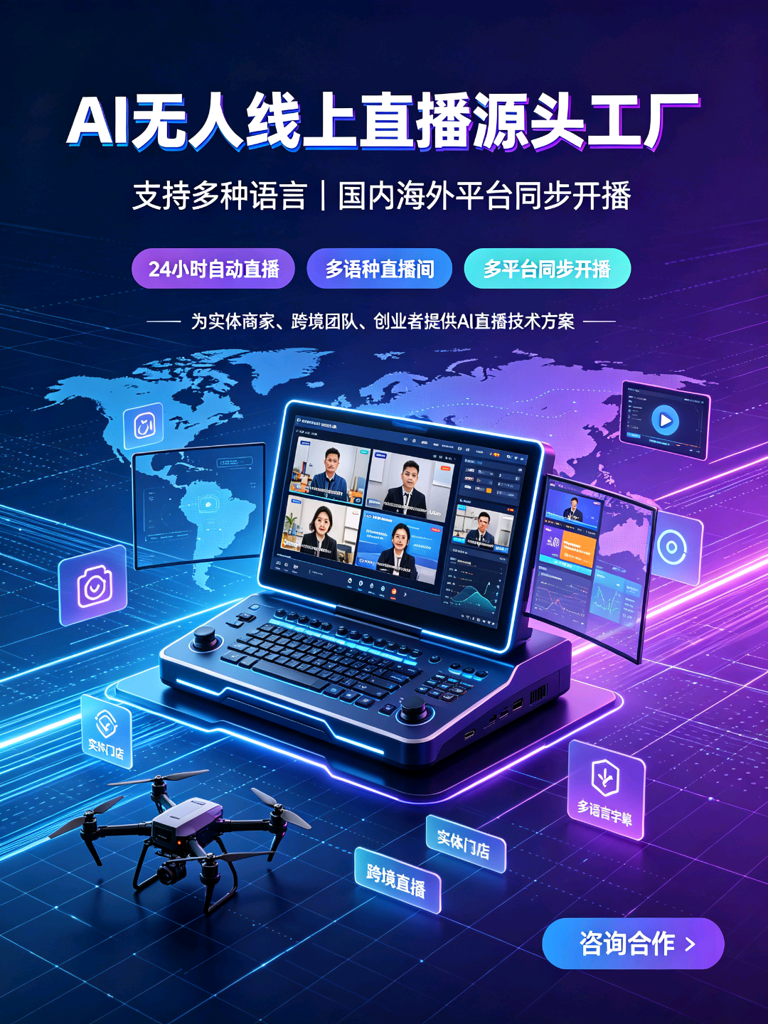 曹令奇找合伙人AI无人智能直播技术 成熟落地模型,诚招本地合伙人