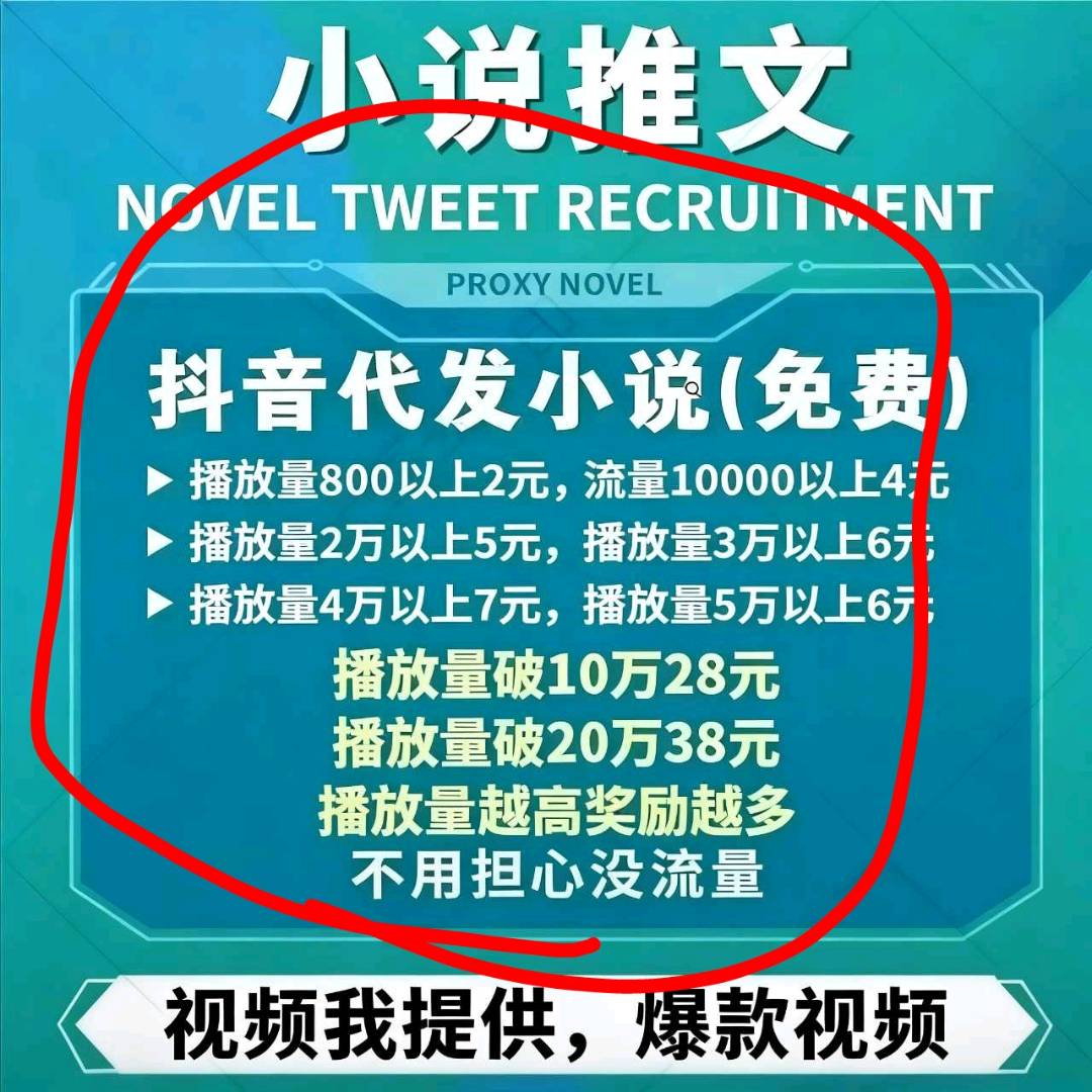 张译涛抖音小说视频推广，手机操作，日结收益，新手包教包会，正规绿色项目