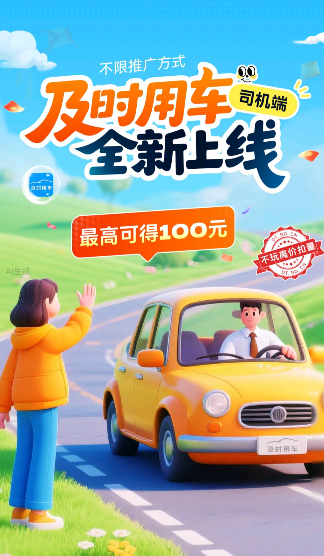 王先生地推项目小白可做，全新上线及时用车司机端拉新，一单100元，日结