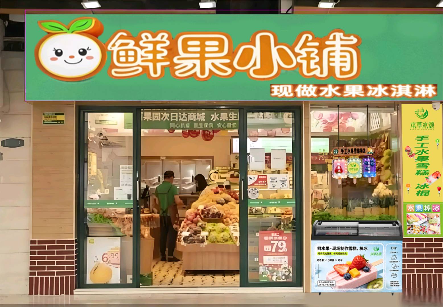 李虹水果店店中店手工现做现卖雪糕棒冰地推合作项目