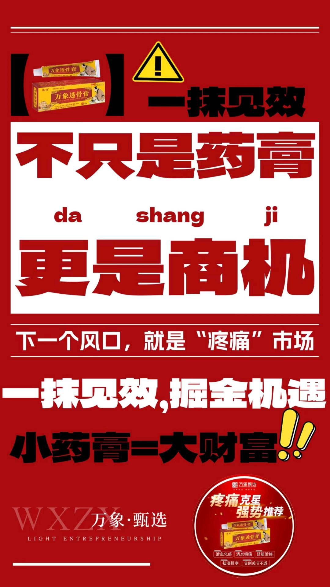 舒女士找合伙人万象透骨膏招代理