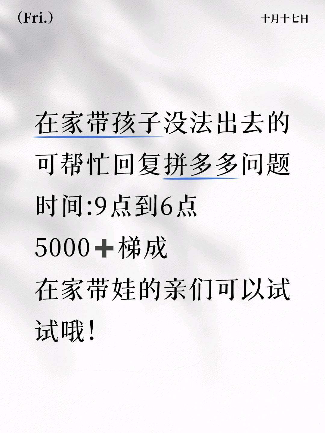 杨女士其他供需居家客服合作，白班30元/时，夜班35元/时，培训补贴80元/天