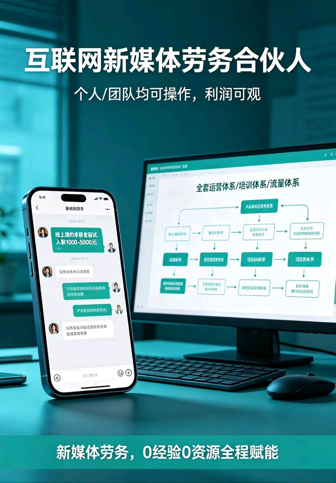 刘洋新媒体劳务中介合作，手机引流副业，宝妈大学生适用