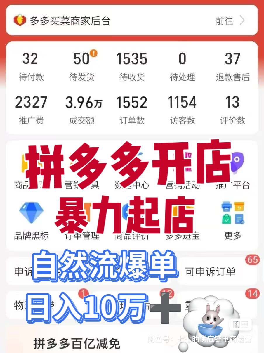 张洋洋找合伙人拼多多店铺你9我1，你挣到钱了在给我分