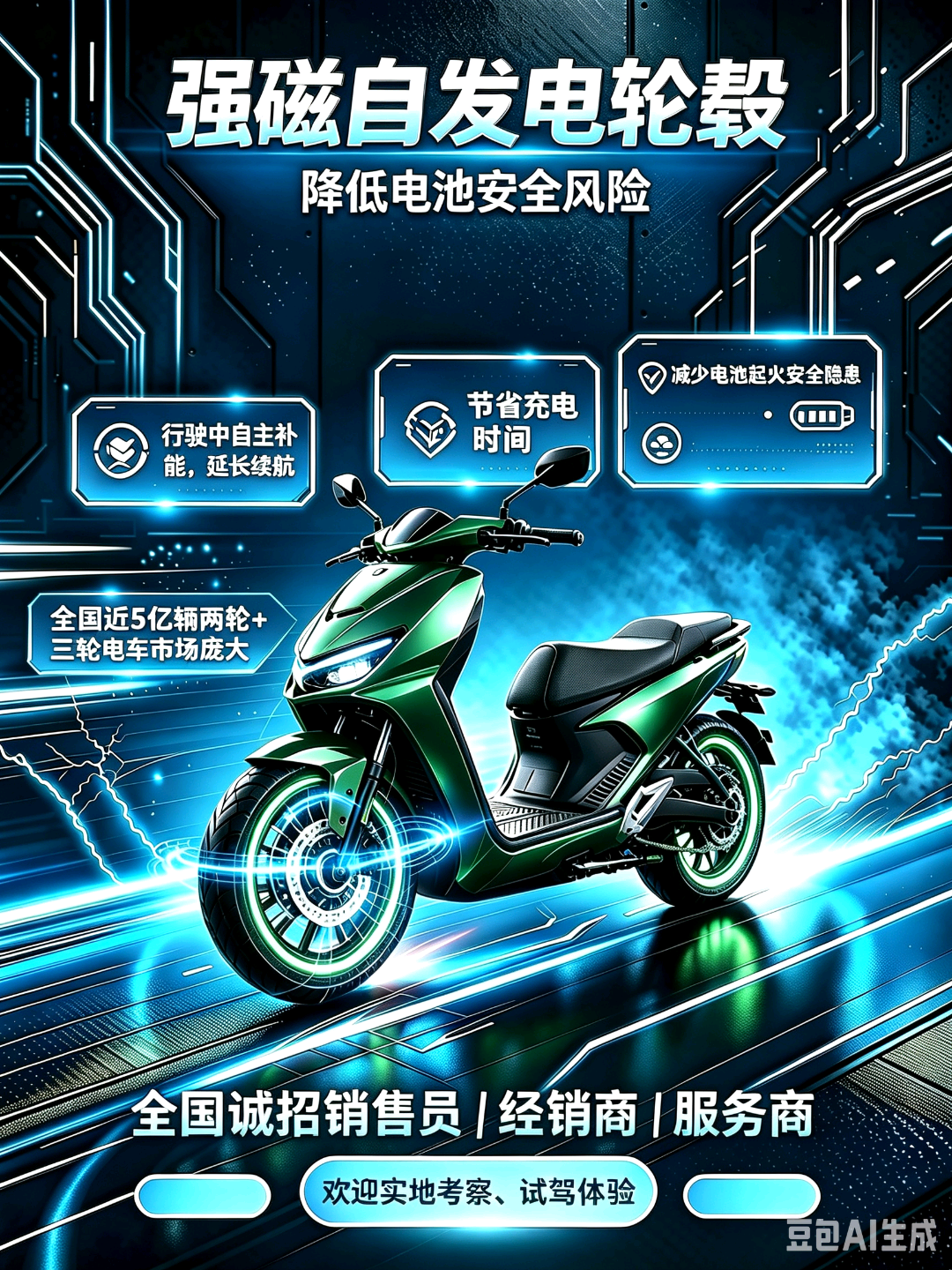 贾先生自发电轮毂,不用充电,无需电池,持久续航,招募经销商代理合伙人