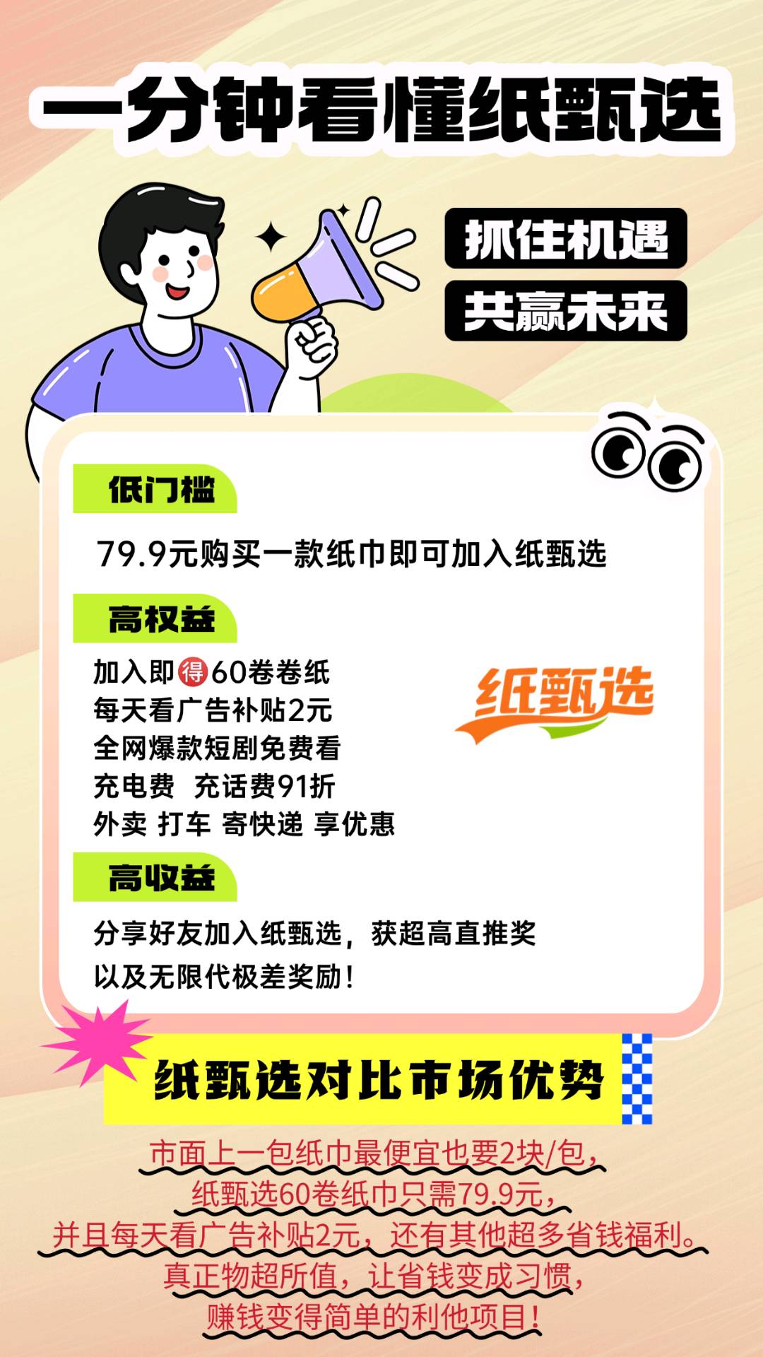 林先生地推项目纸甄选 60卷纸巾免费用 一部手机可推广 推广有米