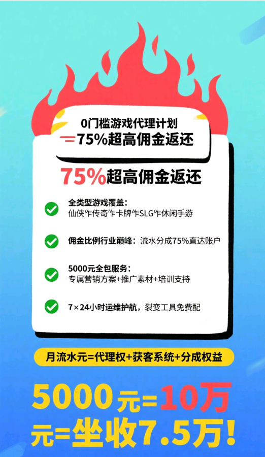张先生找合伙人游戏代理，仙侠，回合，传奇，动作，等多种游戏类型，流水百分之七十五
