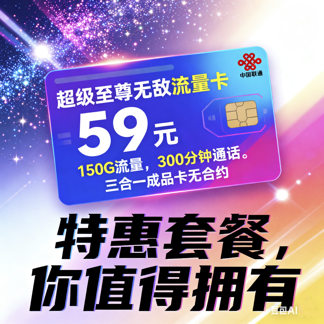 祝永江新开流量卡,59元套餐,150G流量通用,300分钟通话,全高速网络