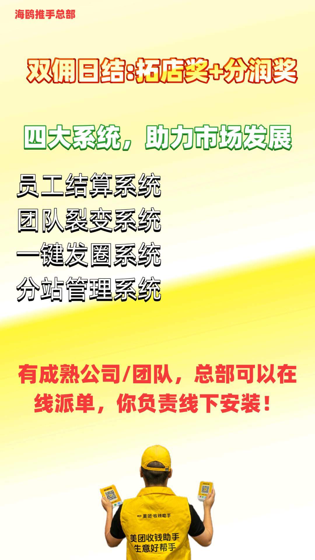 胡女士美团商户装码牌300/户日结,提供独立员工结算系统